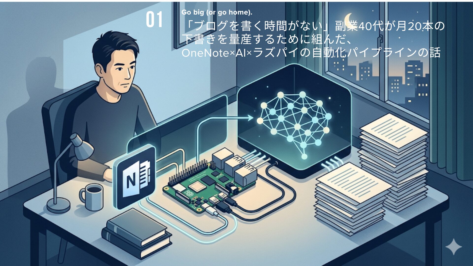 「ブログを書く時間がない」副業40代が月20本の下書きを量産するために組んだ、OneNote×AI×ラズパイの自動化パイプラインの話
